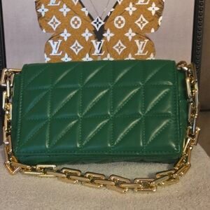 Crossbody Bag, Green Quilted Chain